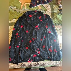 💥 Kismet Black Blouse with Red Floral Design